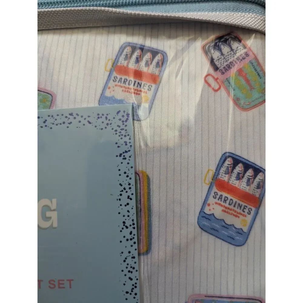 Charming House Full Sheet Set 6 Pc Sardine Tin Can Print Blue White Oeko Tex New